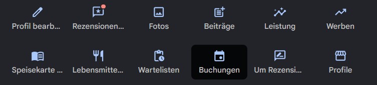 Google Business Profil Dashboard mit hervorgehobenem Bereich 'Buchungen'