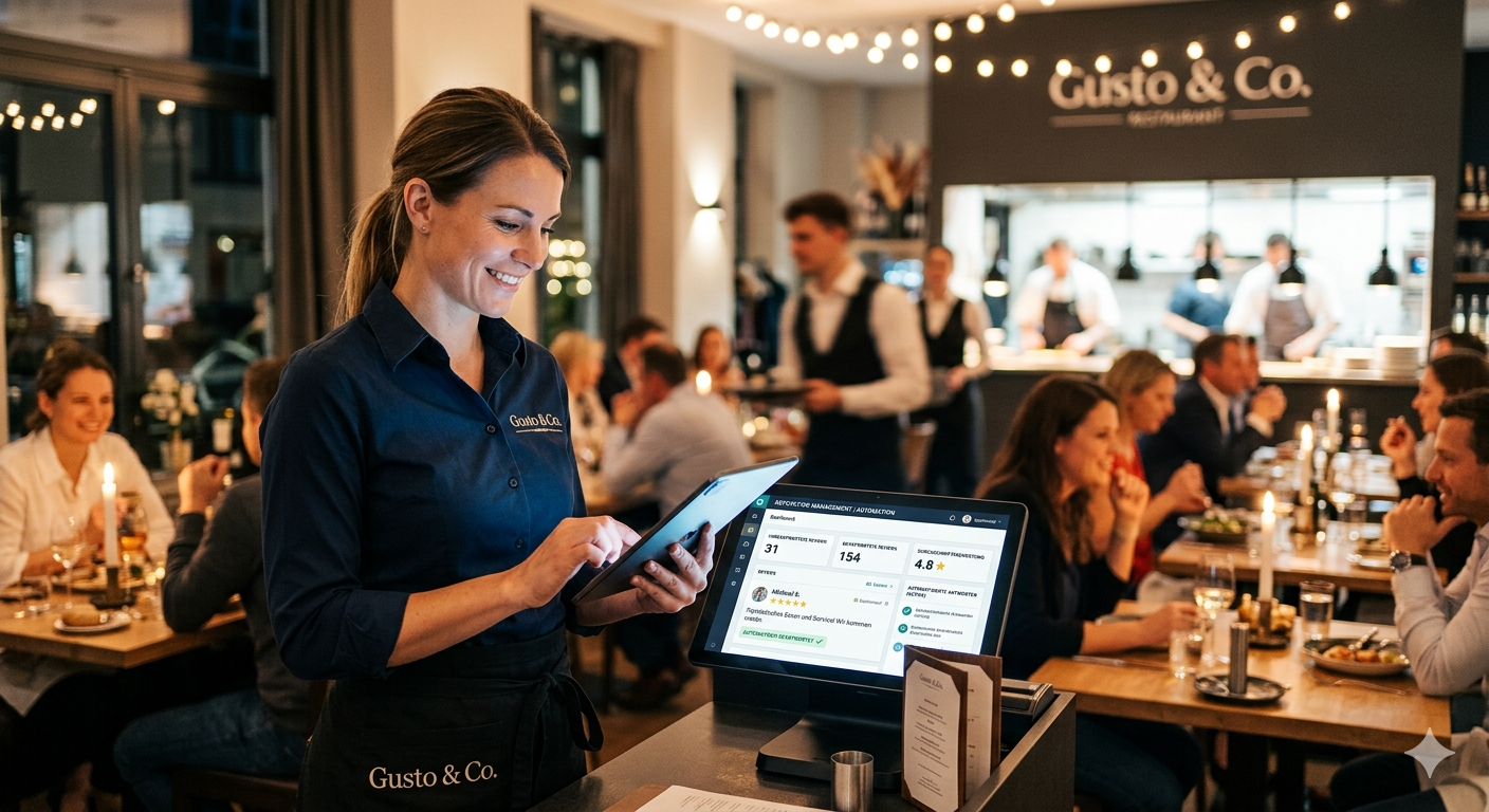 Restaurantmanagerin nutzt SupaPresence auf einem Tablet